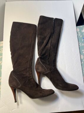 Elie Tahari Women's Brown Suede Knee-High Heeled Boots Size 40